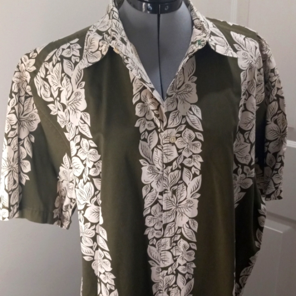 Tommy Hilfiger Olive Green with Leaves Shirt, Size L
